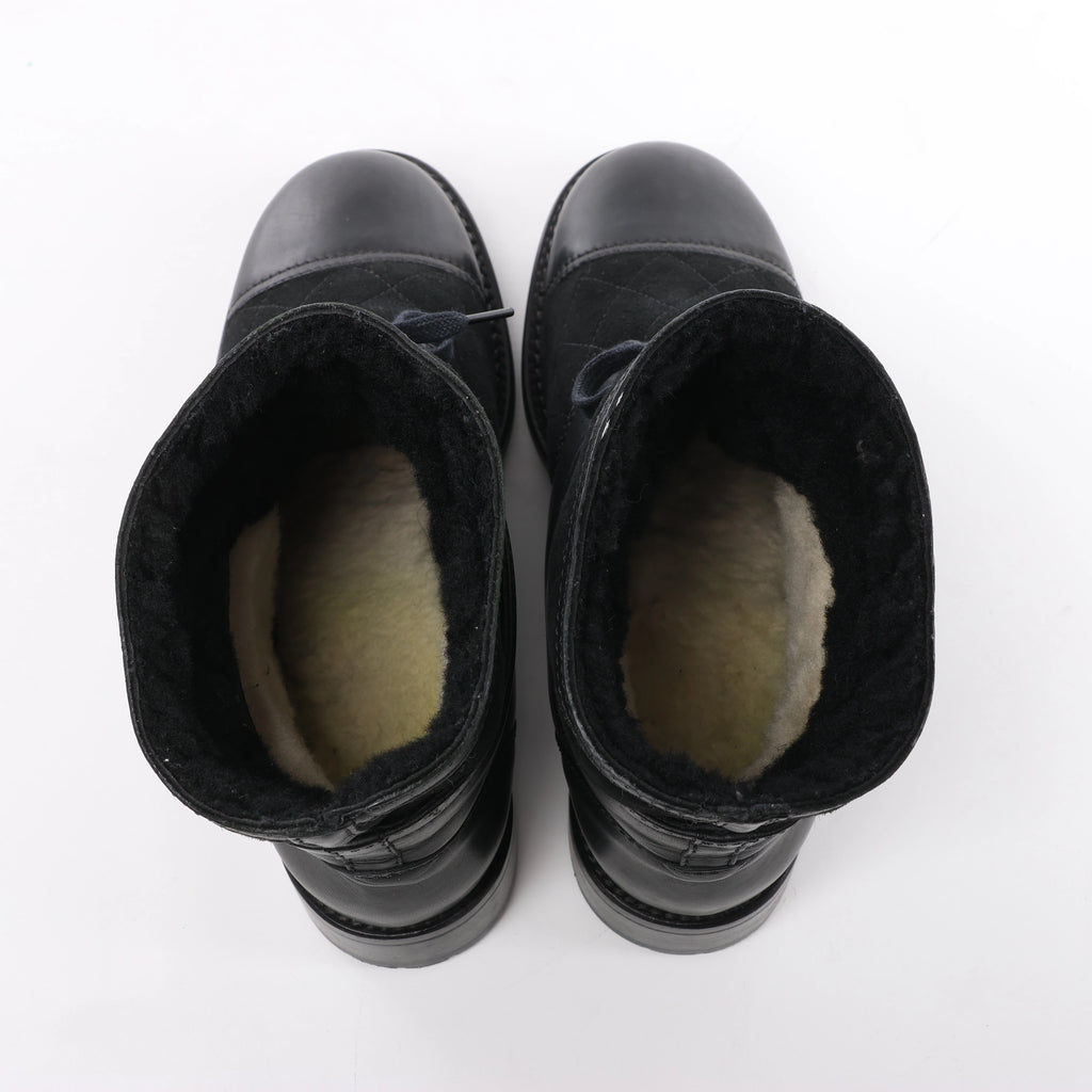Chanel Coco Mark Matelasse Leather & Suede Ankle Boots in Black G29476, Size EU 39