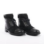 Chanel Coco Mark Matelasse Leather & Suede Ankle Boots in Black G29476, Size EU 39
