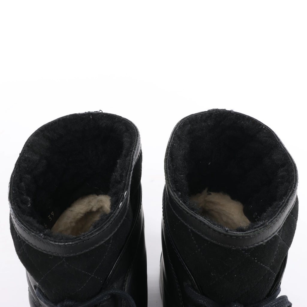 Chanel Coco Mark Matelasse Leather & Suede Ankle Boots in Black G29476, Size EU 39