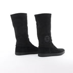 Chanel Coco Mark Matelasse Suede 2WAY Fur Mouton Boots in Black IG26557, Size 38 EU