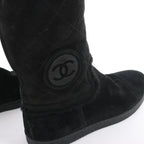 Chanel Coco Mark Matelasse Suede 2WAY Fur Mouton Boots in Black IG26557, Size 38 EU