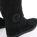Chanel Coco Mark Matelasse Suede 2WAY Fur Mouton Boots in Black IG26557, Size 38 EU