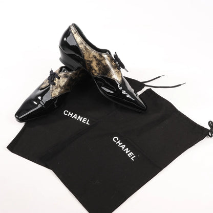 Chanel Coco Mark Patent Leather Loafers in Black x Gold G34275, Size 37 EU