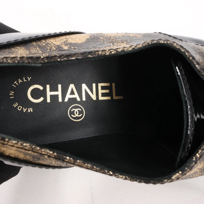 Chanel Coco Mark Patent Leather Loafers in Black x Gold G34275, Size 37 EU