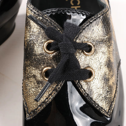 Chanel Coco Mark Patent Leather Loafers in Black x Gold G34275, Size 37 EU