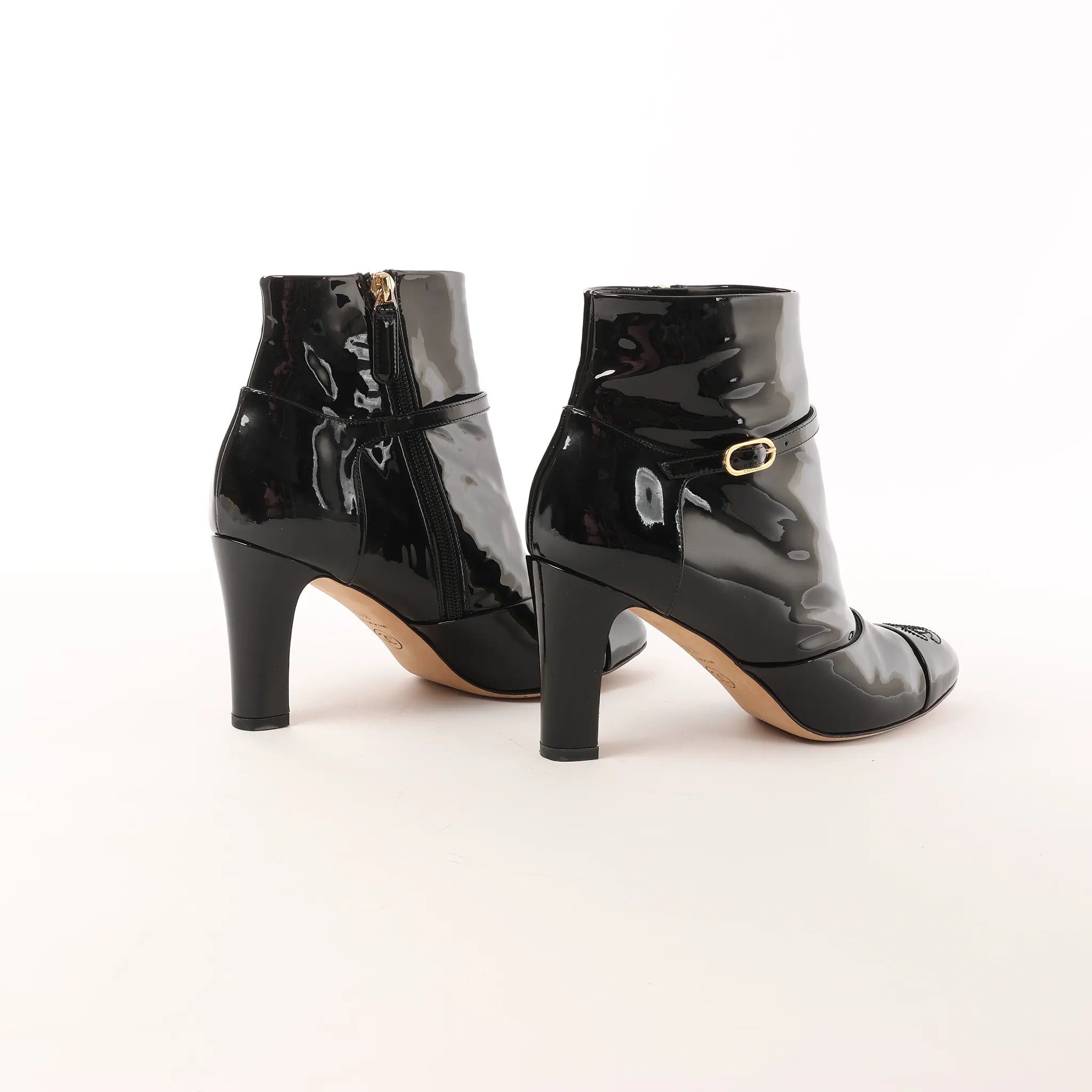 Chanel Coco Mark Patent Leather Ankle Boots in Black G31562, Size 37 C EU