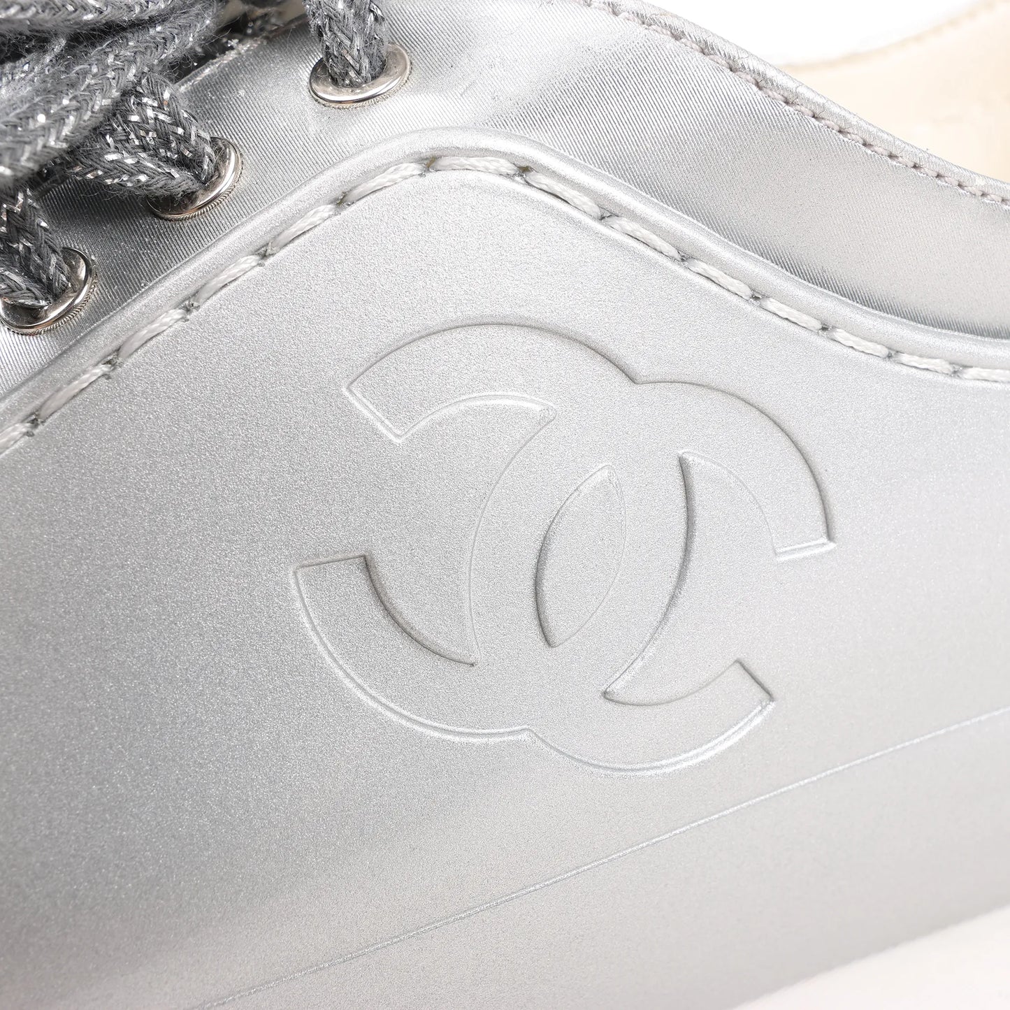 Chanel Coco Mark Rubber Sneakers in Silver G32719, Size 38 EU