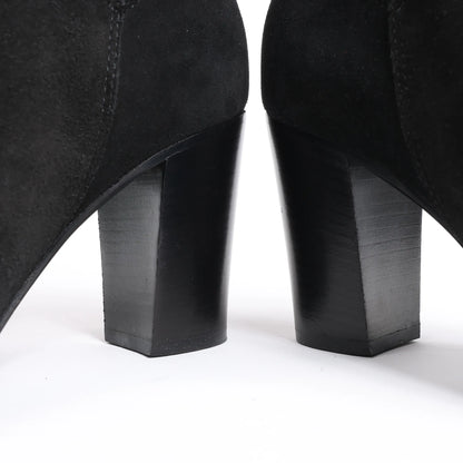 Chanel Coco Mark Suede Ankle Boots in Black, Size 37 EU