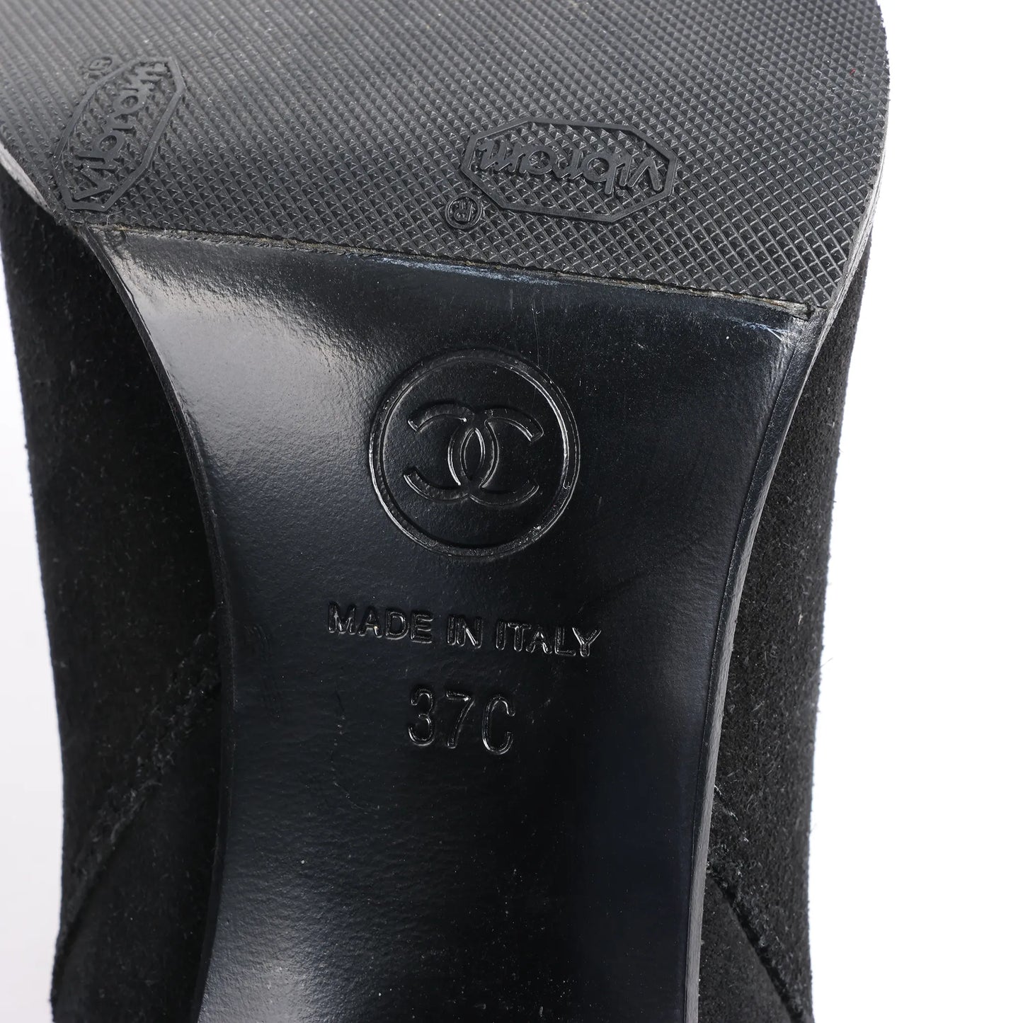 Chanel Coco Mark Suede Ankle Boots in Black, Size 37 EU