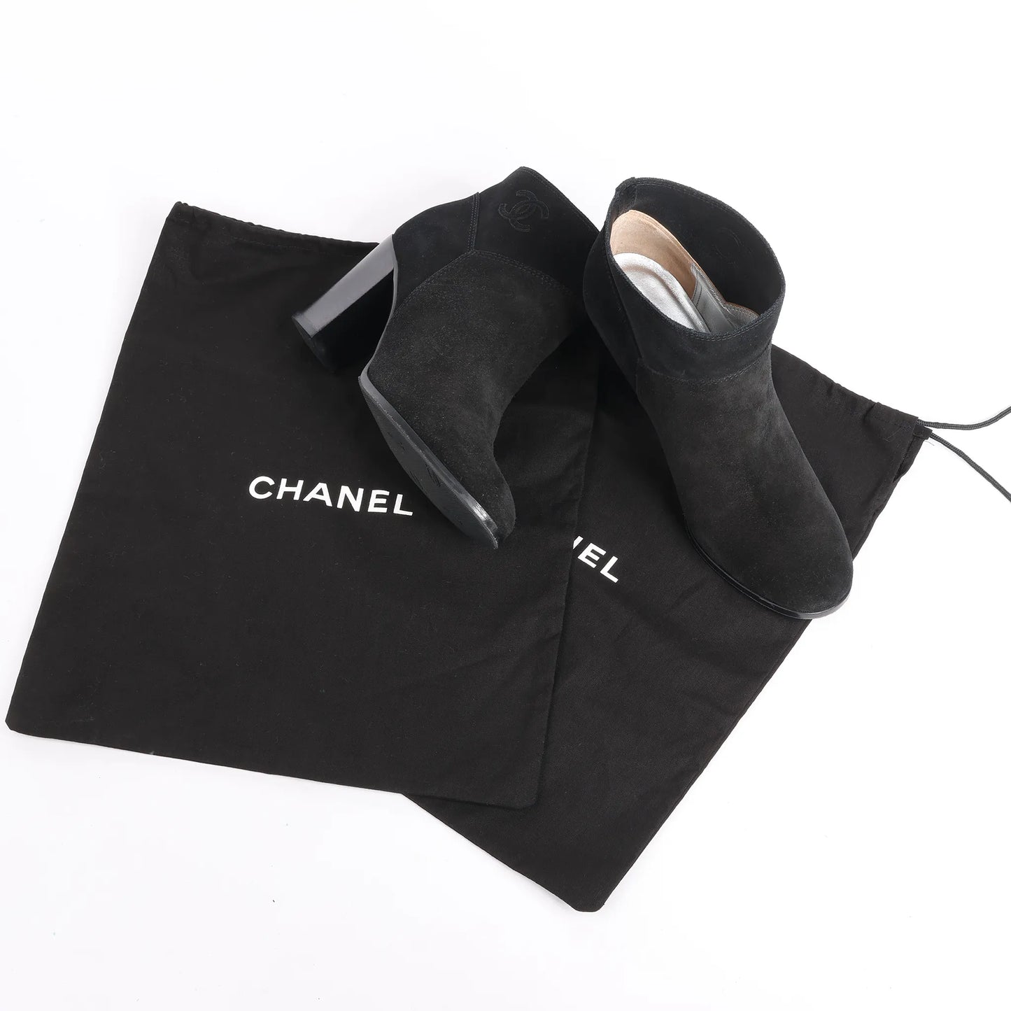 Chanel Coco Mark Suede Ankle Boots in Black, Size 37 EU