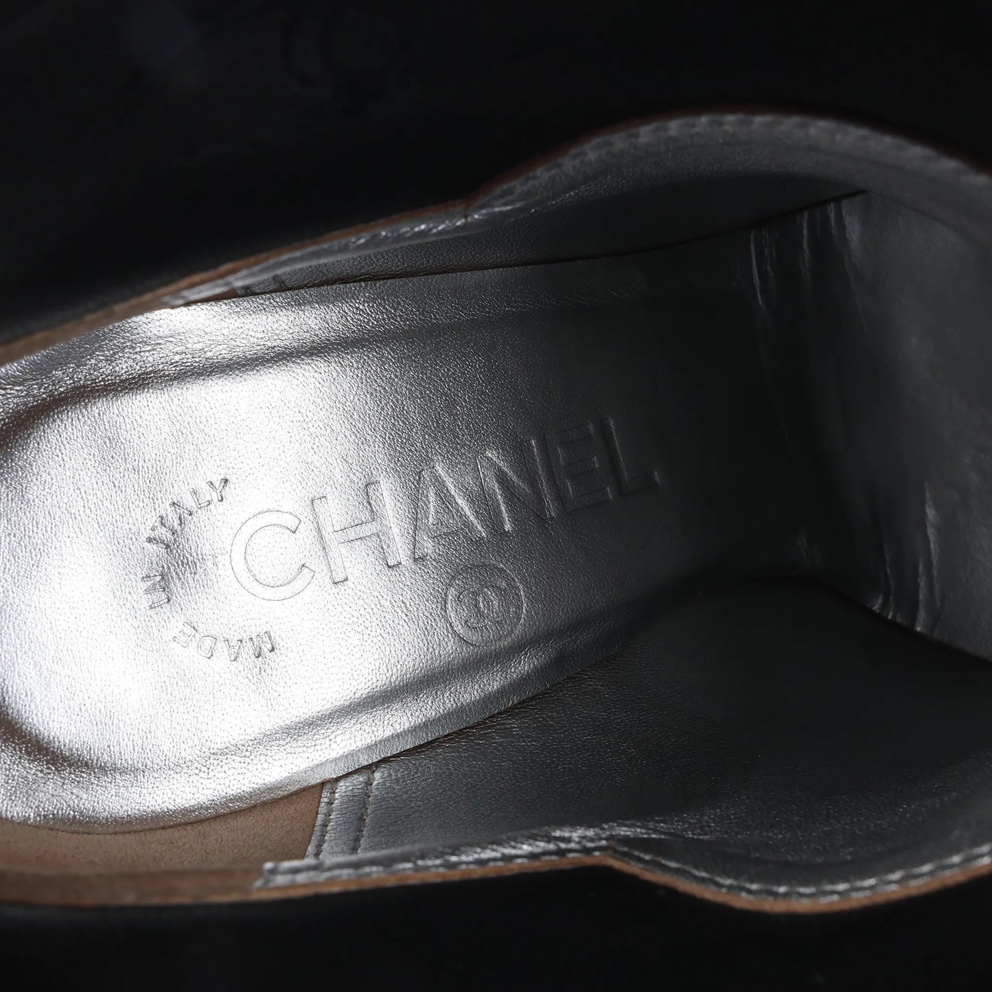 Chanel Coco Mark Suede Ankle Boots in Black, Size 37 EU