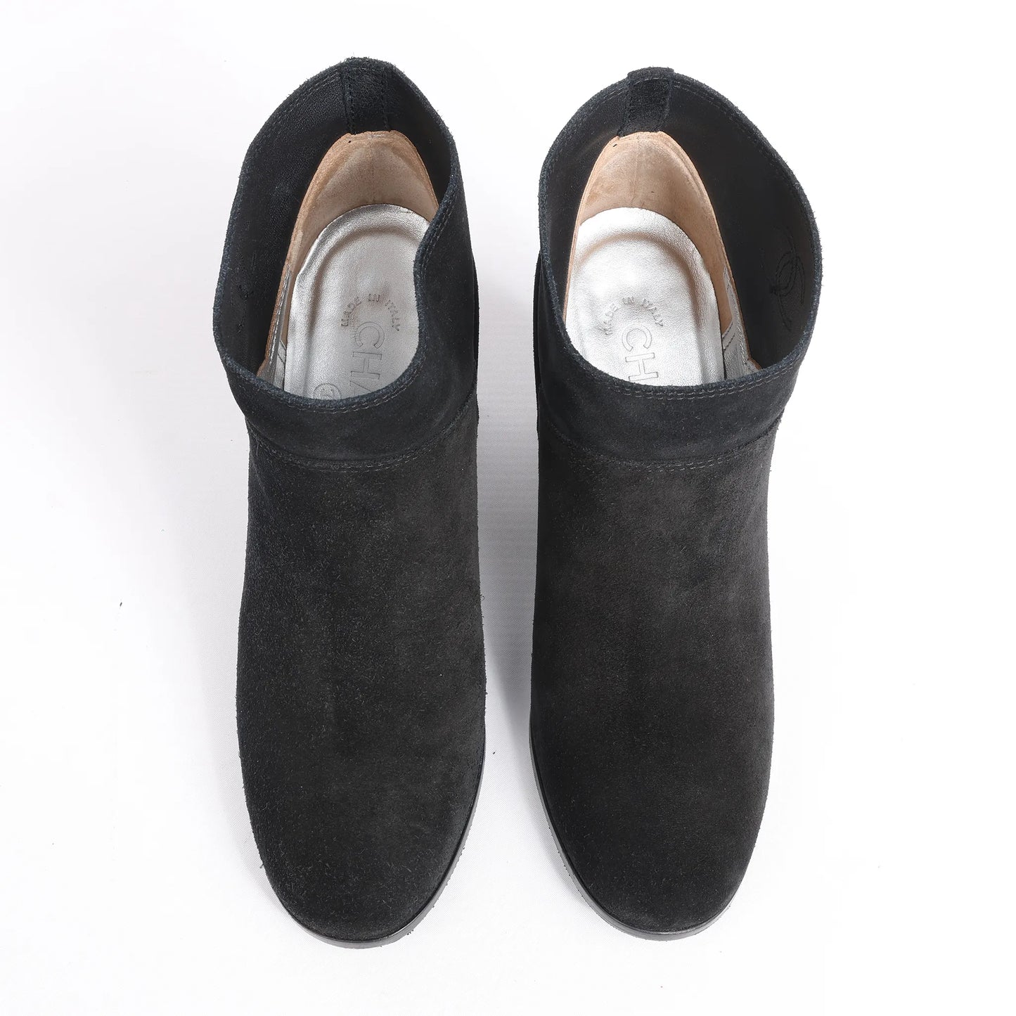 Chanel Coco Mark Suede Ankle Boots in Black, Size 37 EU