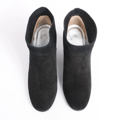 Chanel Coco Mark Suede Ankle Boots in Black, Size 37 EU