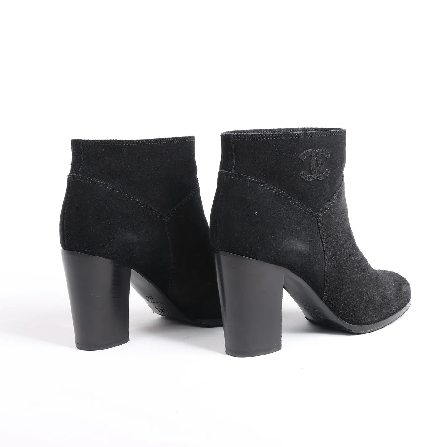 Chanel Coco Mark Suede Ankle Boots in Black, Size 37 EU