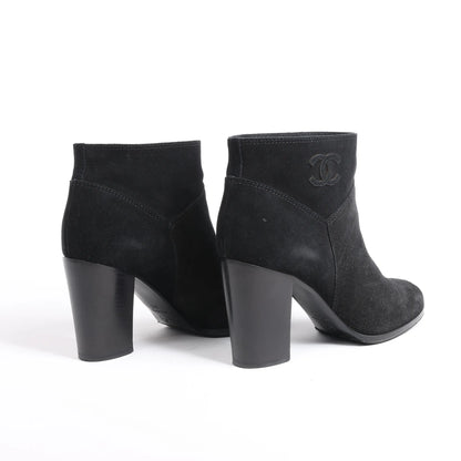 Chanel Coco Mark Suede Ankle Boots in Black, Size 37 EU