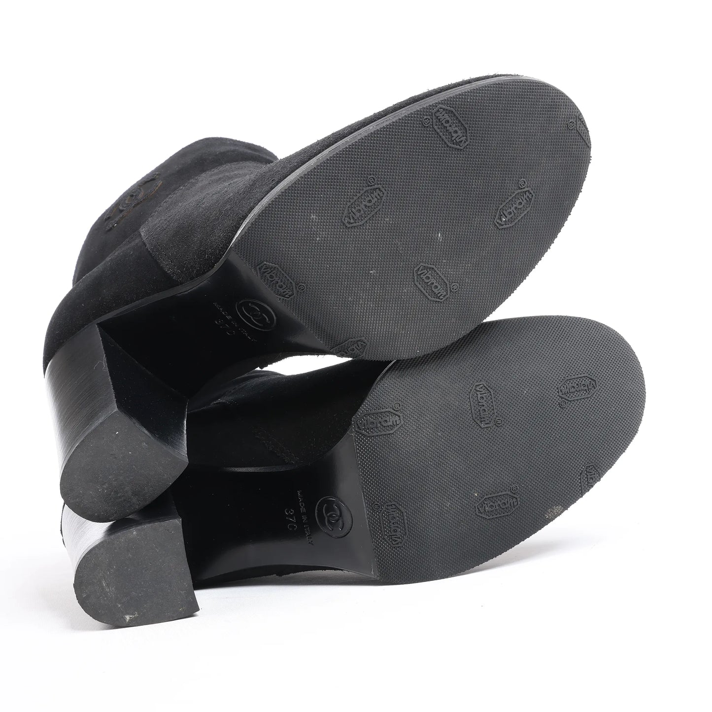 Chanel Coco Mark Suede Ankle Boots in Black, Size 37 EU