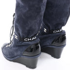 Chanel Suede x Patent Long Boots in Black x Navy G27002, Size 37 EU