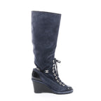 Chanel Suede x Patent Long Boots in Black x Navy G27002, Size 37 EU