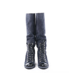 Chanel Suede x Patent Long Boots in Black x Navy G27002, Size 37 EU