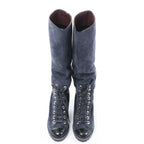 Chanel Suede x Patent Long Boots in Black x Navy G27002, Size 37 EU