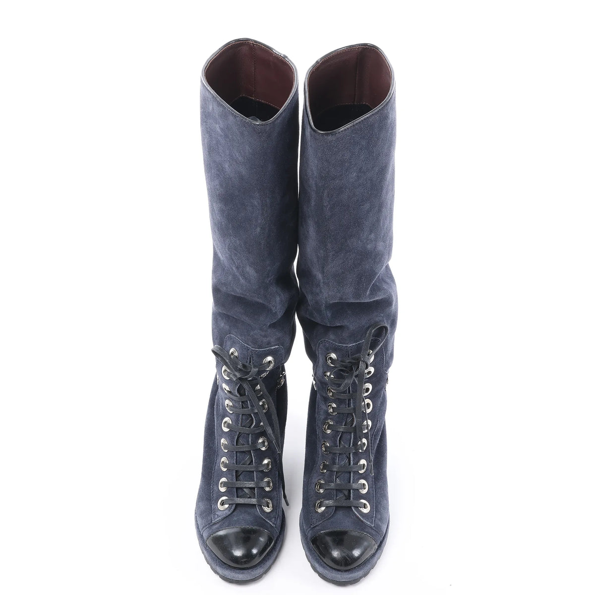 Chanel Suede x Patent Long Boots in Black x Navy G27002, Size 37 EU