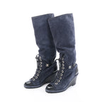 Chanel Suede x Patent Long Boots in Black x Navy G27002, Size 37 EU