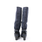 Chanel Suede x Patent Long Boots in Black x Navy G27002, Size 37 EU