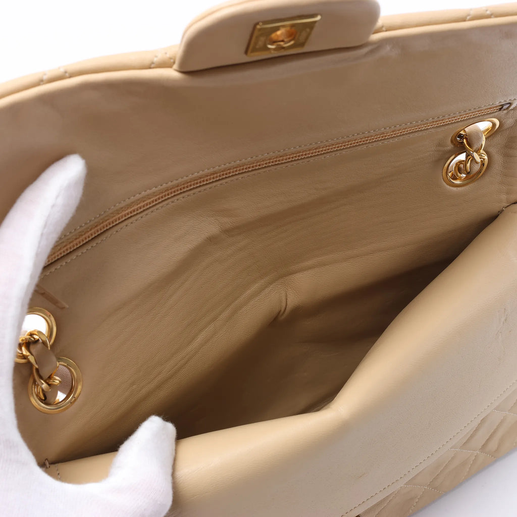 Chanel Classic Matelasse 25 Leather Double Flap Chain Crossbody Bag in Beige