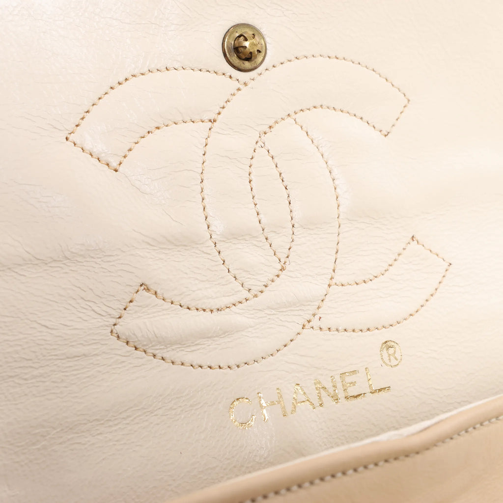 Chanel Classic Matelasse 25 Leather Double Flap Chain Crossbody Bag in Beige