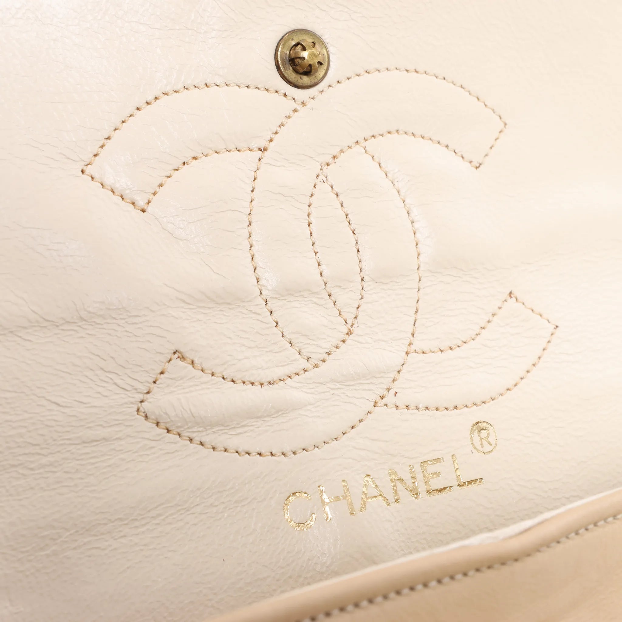 Chanel Classic Matelasse 25 Leather Double Flap Chain Crossbody Bag in Beige