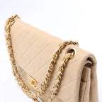 Chanel Classic Matelasse 25 Leather Double Flap Chain Crossbody Bag in Beige