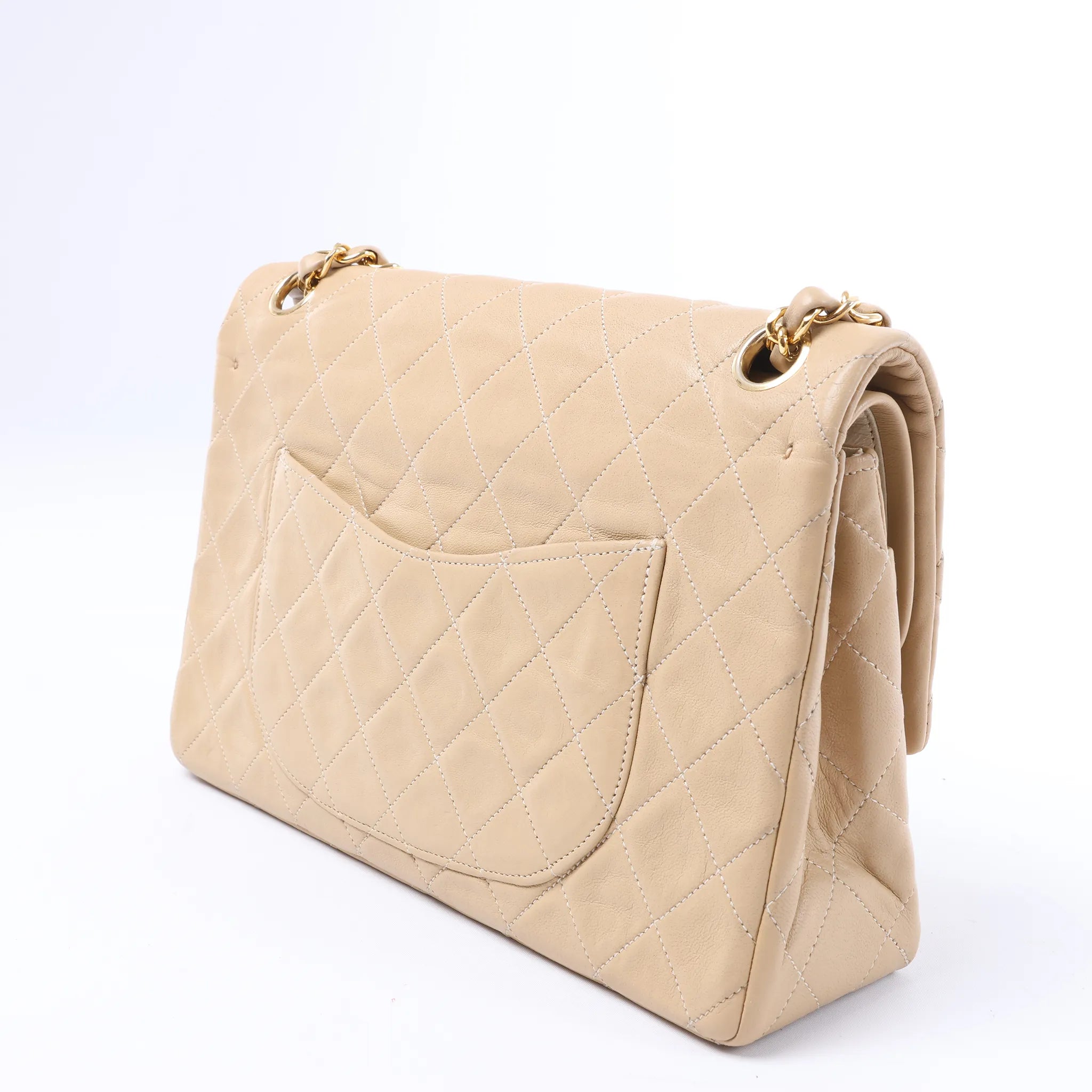 Chanel Classic Matelasse 25 Leather Double Flap Chain Crossbody Bag in Beige