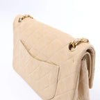 Chanel Classic Matelasse 25 Leather Double Flap Chain Crossbody Bag in Beige