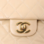 Chanel Classic Matelasse 25 Leather Double Flap Chain Crossbody Bag in Beige