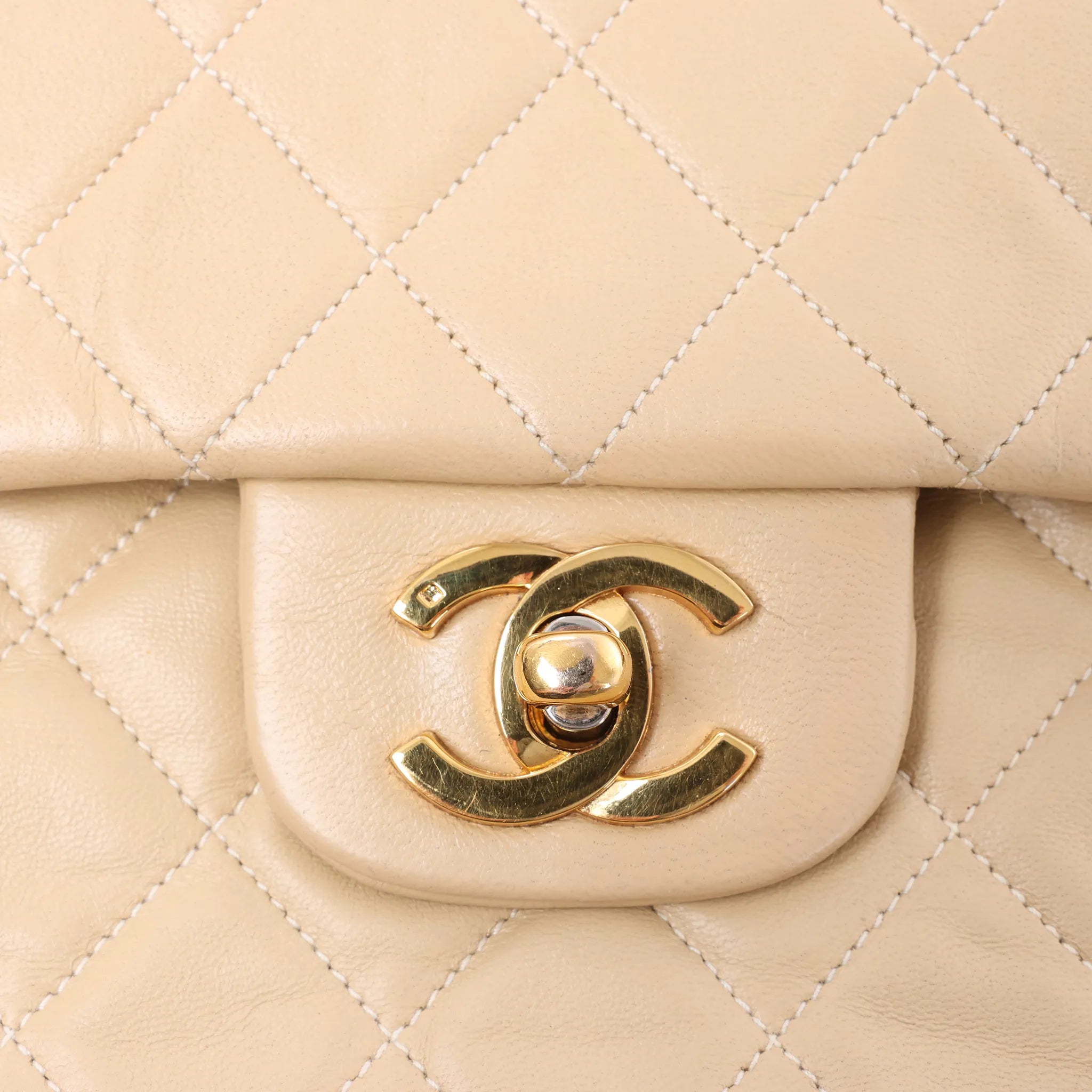 Chanel Classic Matelasse 25 Leather Double Flap Chain Crossbody Bag in Beige