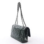 Chanel Classic Matelasse 25 Patent Leather Double Flap Double Chain Shoulder Bag in Green A01112