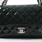 Chanel Classic Matelasse 25 Patent Leather Double Flap Double Chain Shoulder Bag in Green A01112