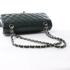Chanel Classic Matelasse 25 Patent Leather Double Flap Double Chain Shoulder Bag in Green A01112