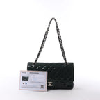 Chanel Classic Matelasse 25 Patent Leather Double Flap Double Chain Shoulder Bag in Green A01112