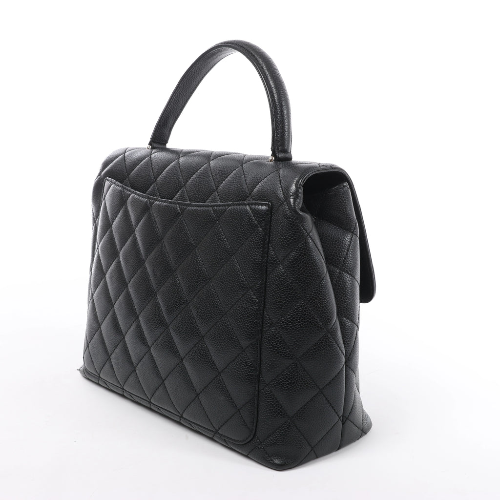 Chanel Classic Kelly Matelasse Caviar Leather Handbag in Black
