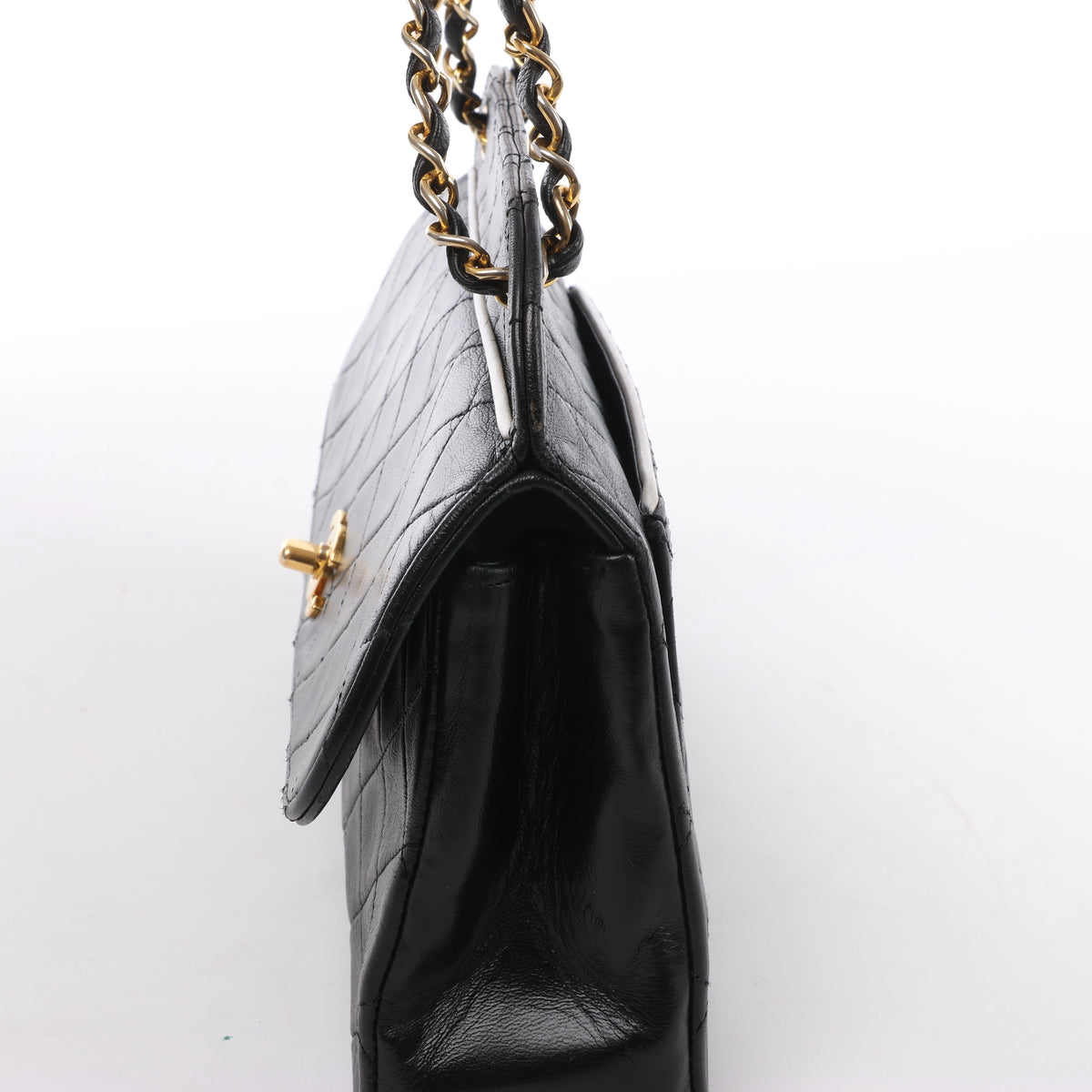 Bolso de hombro Chanel Gabrielle Doo Vintage con cadena de becerro y detalles metálicos en azul, dorado y plateado 27113839