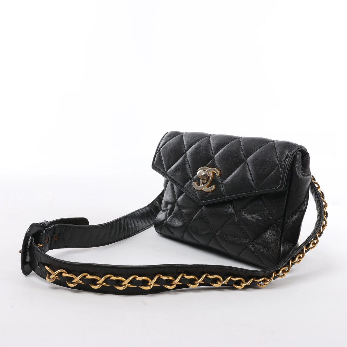 Chanel Vintage Classic Matelasse Leather Belt Bag in Black