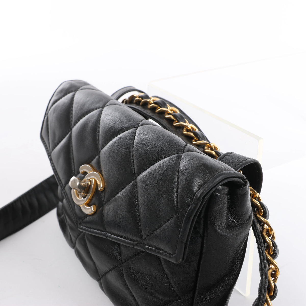 Chanel Vintage Classic Matelasse Leather Belt Bag in Black