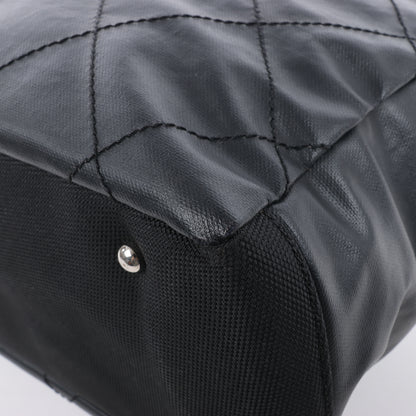 Chanel Paris Biarritz MM Coating Canvas Shoulder Bag in Black
