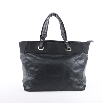 Chanel Paris Biarritz MM Coating Canvas Shoulder Bag in Black