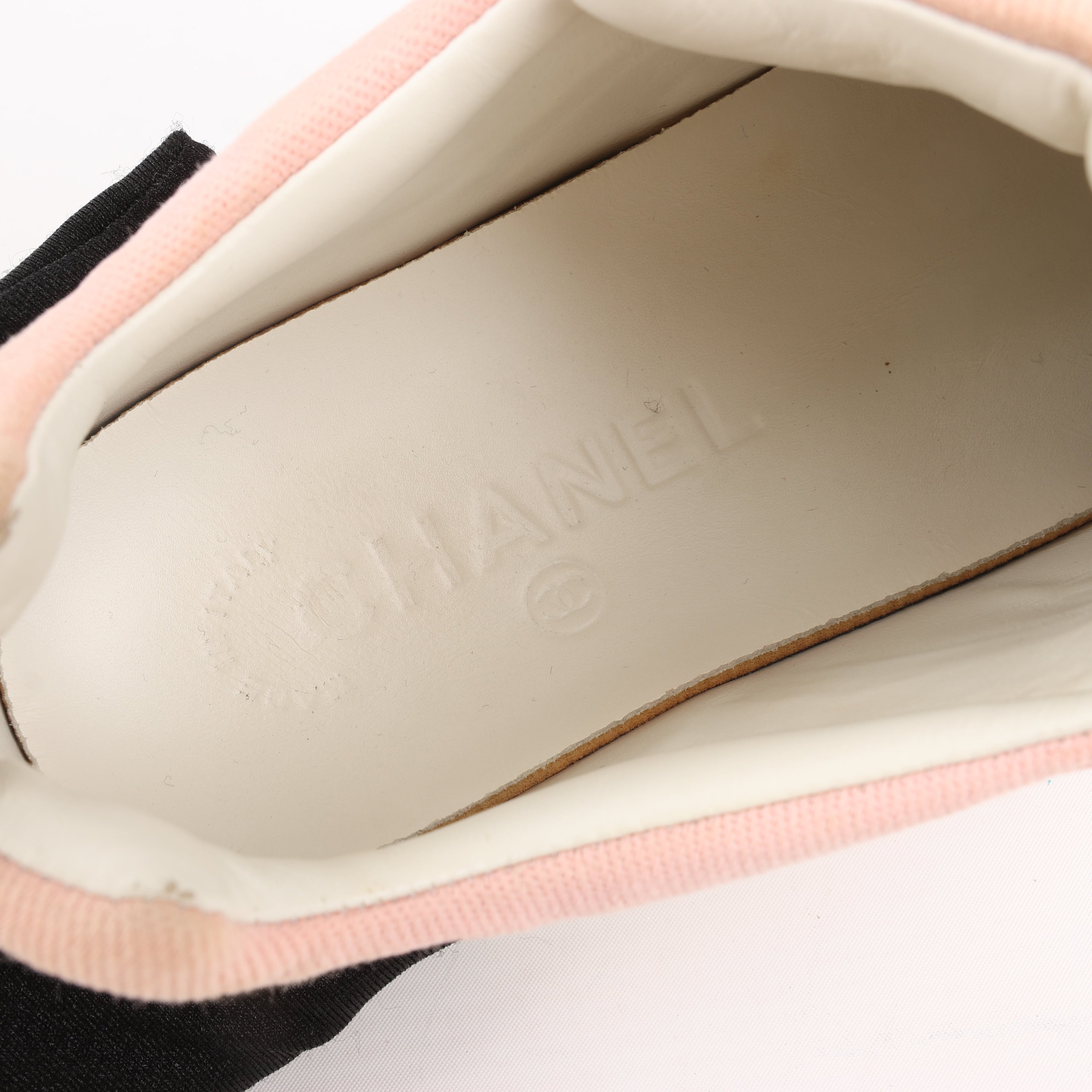 CHANEL Pink Canvas And White Leather CC Lace Up Sneakers, Size 38.5 EU