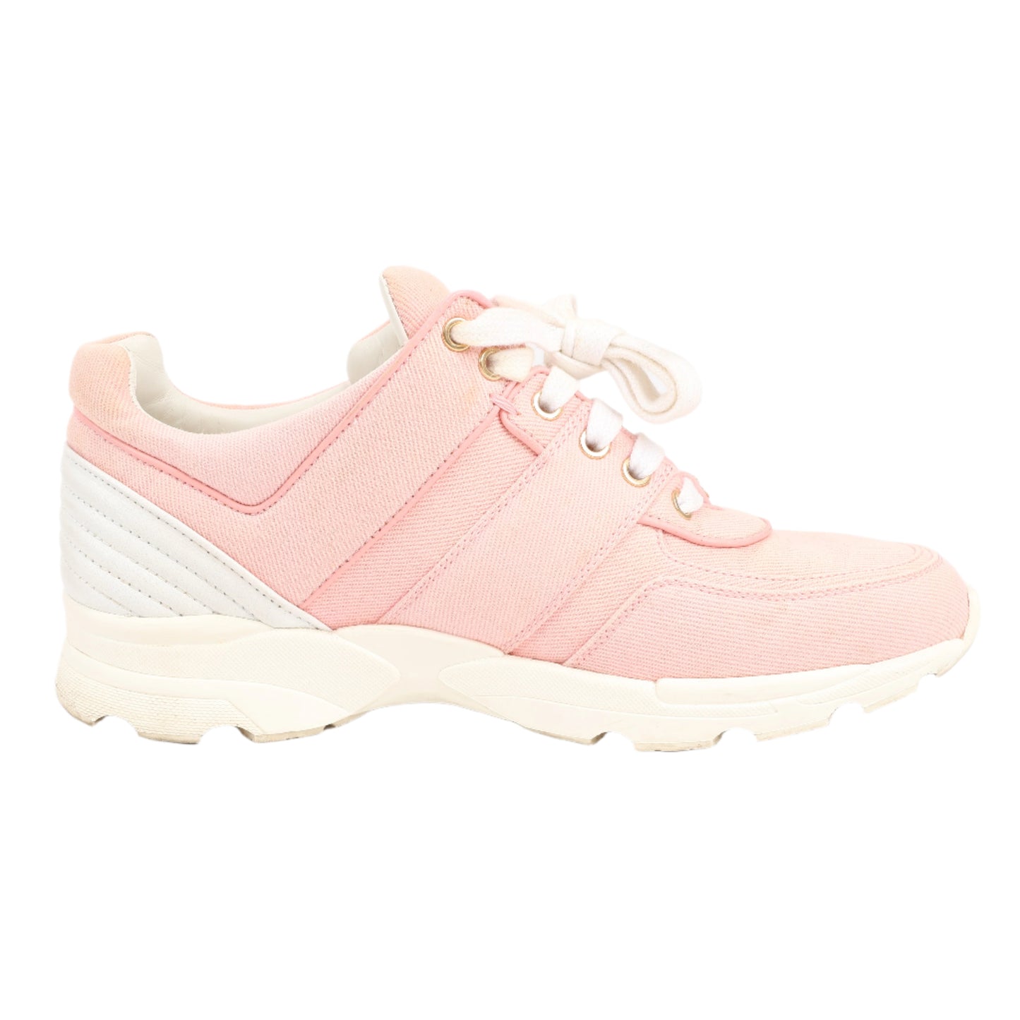 CHANEL Pink Canvas And White Leather CC Lace Up Sneakers, Size 38.5 EU
