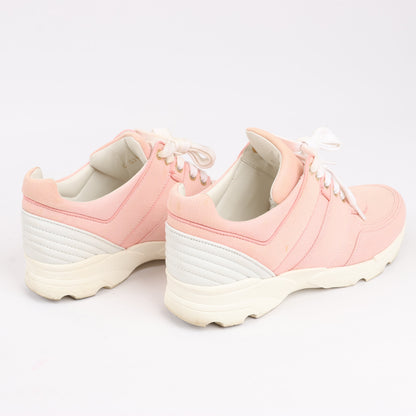 CHANEL Pink Canvas And White Leather CC Lace Up Sneakers, Size 38.5 EU