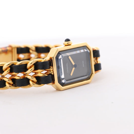 Chanel Premiere XL H0001 GN08533 GP & Leather QZ Black Dial Watch
