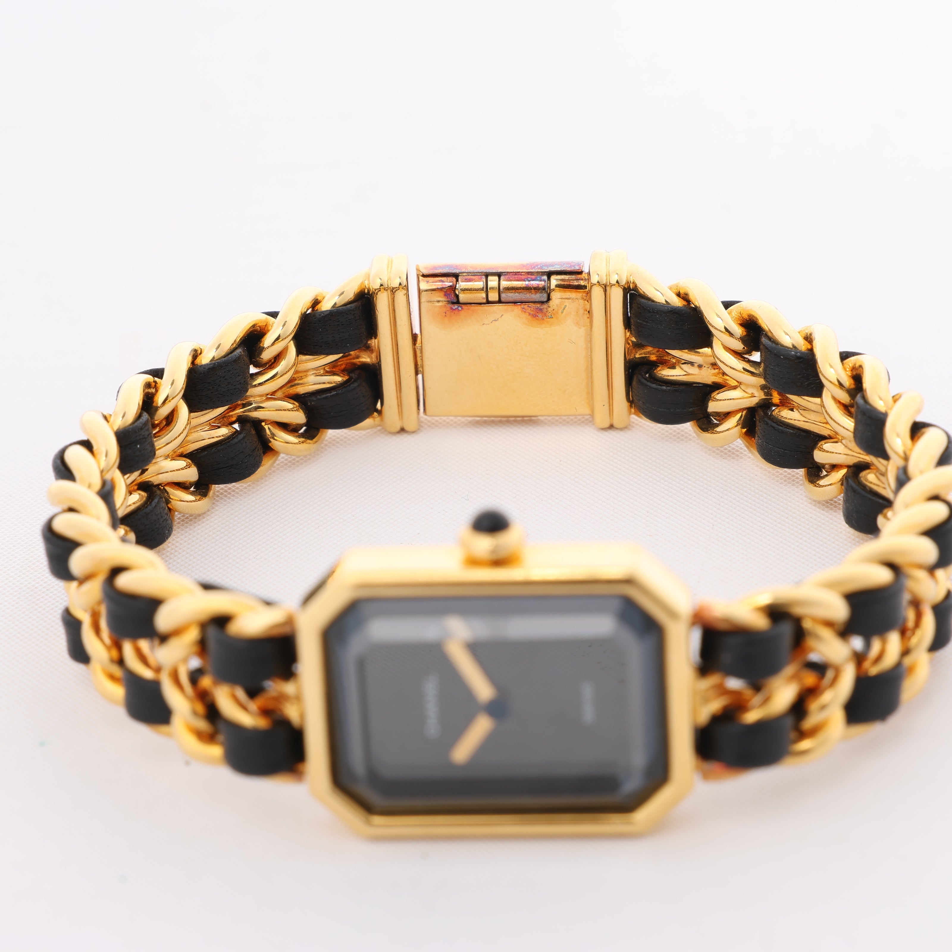 Chanel Premiere XL H0001 GN08533 GP & Leather QZ Black Dial Watch